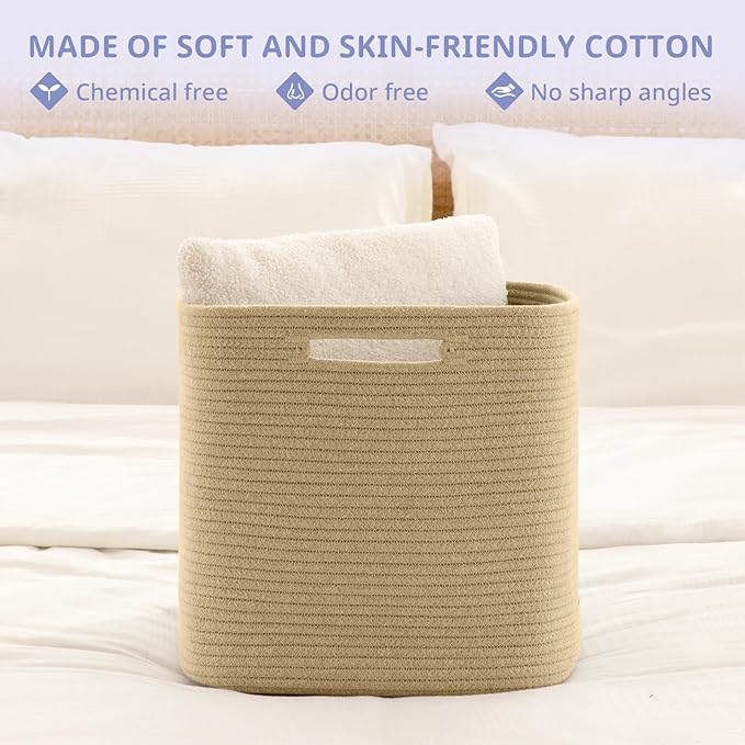 OIAHOMY Storage Cubes, 13 Inch Cube Storage Organizer, Collapsible Storage Bins, Baskets for Organizing, Storage Bins for Shelves-Hemp Yellow, 2-PACK