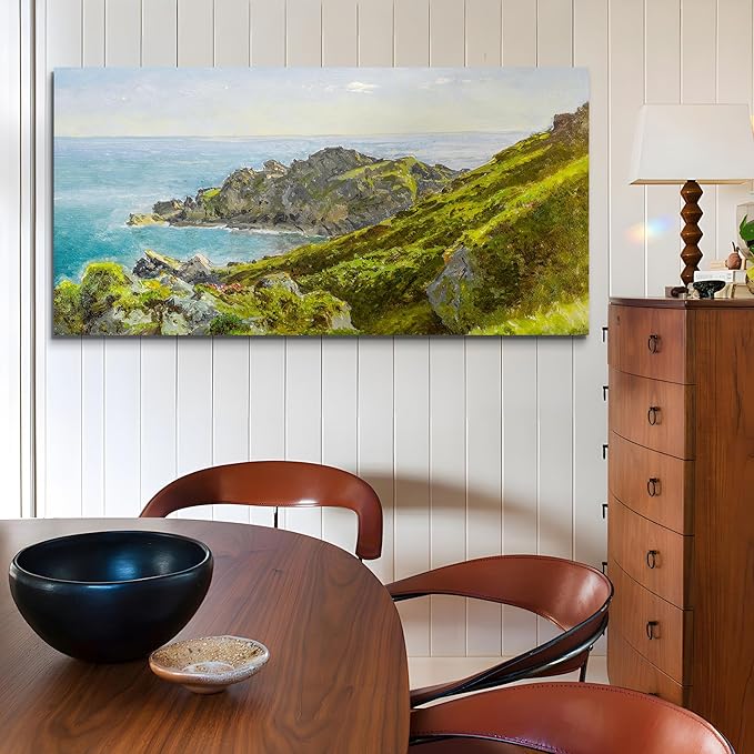 crmotu Large Wall Art for Living Room, Coastal Landscape Vintage Decor Pictures, Mountain Sea Scenic Canvas Prints, Nature Seascape Wall Paintings for Bedroom, Farmhouse Bathroom Decor 30"X60"