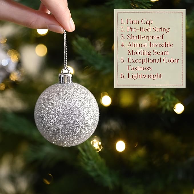 Valery Madelyn Christmas Ornaments Tree Decorations Set for Fall Halloween, 24ct Silver Shatterproof Ball Ornaments, 2.36" Hanging Ornament Bulk for Xmas Holiday Party Decor