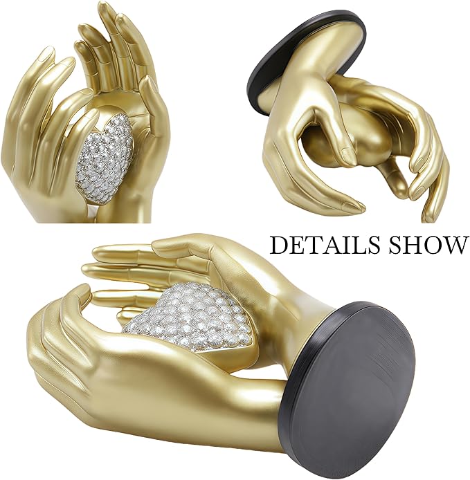 Gold Heart Hands Sculpture Modern Aesthetic Decoration Accents Figurines Home Decor Gold Love Heart Statue Decor for Living Room Bedroom Shelf Office Table Women Girl Wedding Anniversary Couple Gift