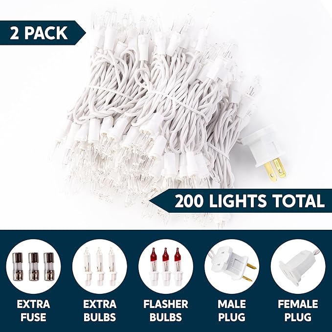 Joiedomi Christmas String Lights Indoor,200(2x100) Mini Warm Fairy Light,43FT Lighting Decor for Patio Dorm Classroom Bedroom Holiday Wedding Party Garland Birthday Festival,White Wire