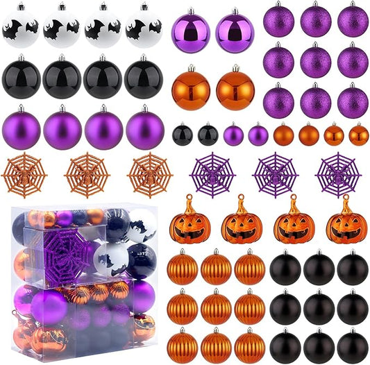 Halloween Ornaments Tree Decorations, 61 Pack Shatterproof Halloween Hanging Ball Ornaments Set with Loop for Party Holiday Indoor Home Decor