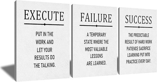 Inspirational 3 Pieces Posters Wall Art Motivational Entrepreneur Quotes Print on Canvas White Background Positive Picture Painting Artwork for Modern Home Living Room Gym Ready to Hang [60''Wx28''H]