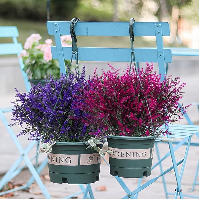 20 Bundles Artificial Flowers for Outdoor Decoration, Spring Decoration UV Resistant Faux Outdoor Plastic Greenery Shrubs Plants Artificial Fake Flowers Hanging Planter Home Garden Decor(Fuchsia)