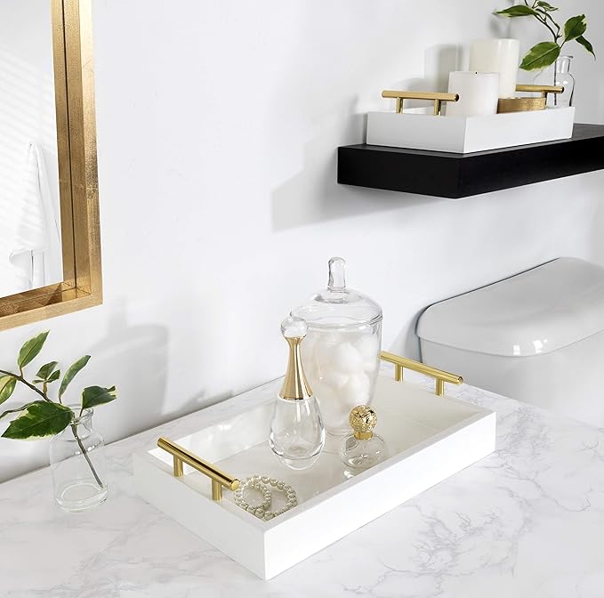 Kate and Laurel Lipton Modern Tray Set, Set of 2, White and Gold, Glam Decorative Trays for Storage and Display
