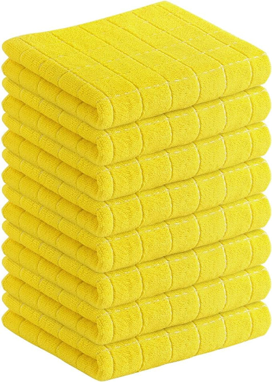 Homaxy 100% Cotton Terry Kitchen Towels(Yellow, 13 x 28 inches), Checkered Designed, Soft and Super Absorbent Dish Towels, 8 Pack