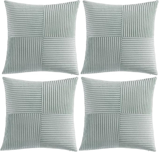 Fancy Homi 4 Packs Grey Blue Decorative Throw Pillow Covers 20x20 Inch for Couch Bed Sofa, Rustic Farmhouse Boho Home Decor, Soft Cross Corduroy Patchwork Accent Square Cushion Case 50x50 cm
