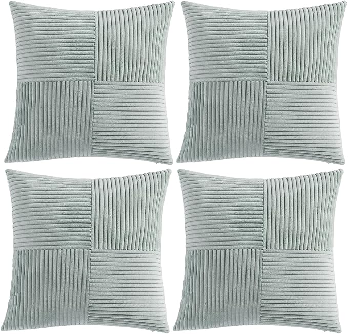 Fancy Homi 4 Packs Grey Blue Decorative Throw Pillow Covers 16x16 Inch for Couch Bed Sofa, Rustic Farmhouse Boho Home Decor, Soft Cross Patchwork Corduroy Textured Square Cushion Case 40x40 cm