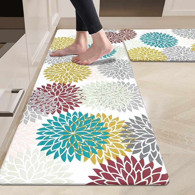 HEBE Anti Fatigue Kitchen Rug Sets 2 Piece Non Slip Kitchen Mats for Floor Cushioned Kitchen Rugs and Mats Waterproof Comfort Standing Mat Runner for Kitchen,Home Office,Sink,Laundry