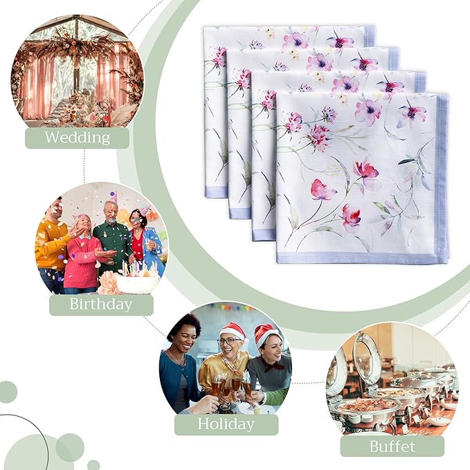 Maison d' Hermine Cloth Napkins Set of 4 100% Cotton Everyday Reusable Square Napkins Cloth Washable, Dinner, Party, Wedding, Restaurant, Spring/Summer (Summer Floral, 20" x 20")