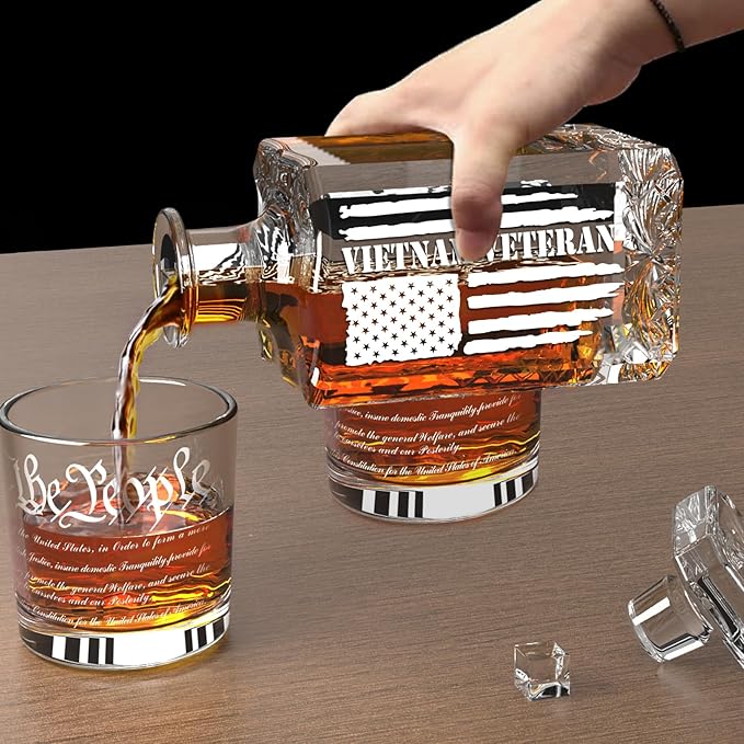 FURSARCAR Cool Birthday Gifts for Dad Men, Flag Whiskey Decanter Set with 2 Glasses, Unique Cool Mens Fathers Birthday Gift from Daughter Son, Xmas Retirement Present Decanter Sets for Man