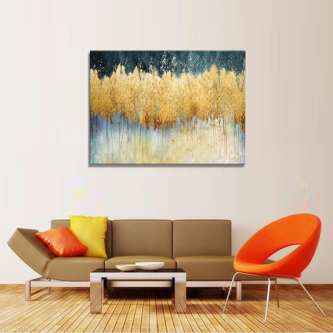 XXMWallArt FC2681 Canvas Wall Art Abstract Golden Forest Painting Modern Decor Abstract Canvas Prints for Living Room Bedroom Kitchen Home and Office Wall Decor