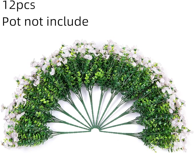 Artificial Flowers for Outdoor Indoor Garden Home Decoration, Faux Flower Daisy with Eucalyptus Leaves Fake Plants Greenery Boxwood Porch Patio, 12 Bundles (Creamy White)
