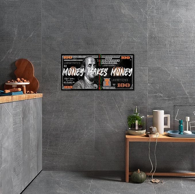 Yatsen Bridge Huge Banknotes Wall Art Canvas Money Makes Money Picture Poster and Prints Paintings Fashion Creativity Dollar Artwork Framed Ready to Hang-32 inch x 16 inch