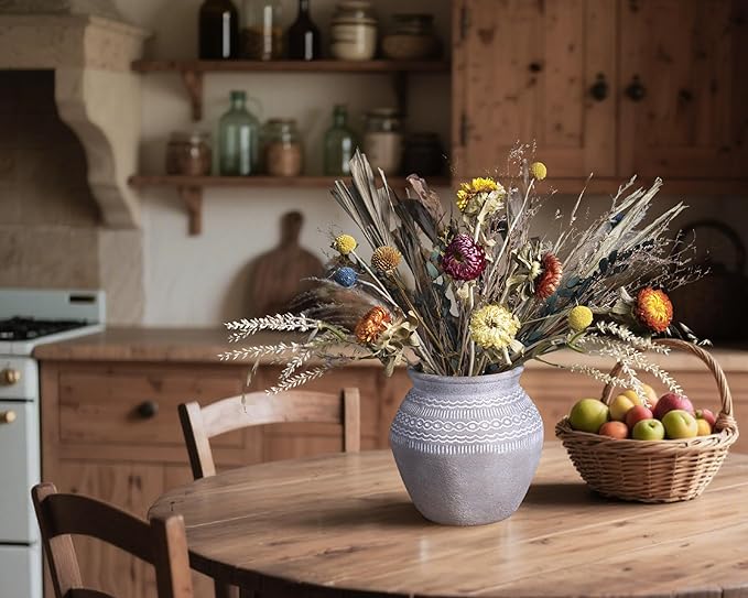 Quoowiit Ceramic Rustic Farmhouse Vase, Distressed Flower Vase for Home Decor, Boho Decorative Vases for Centerpiece Table Decorations, Vases for Living Room Kitchen Entryway Mantle Shelf Decor