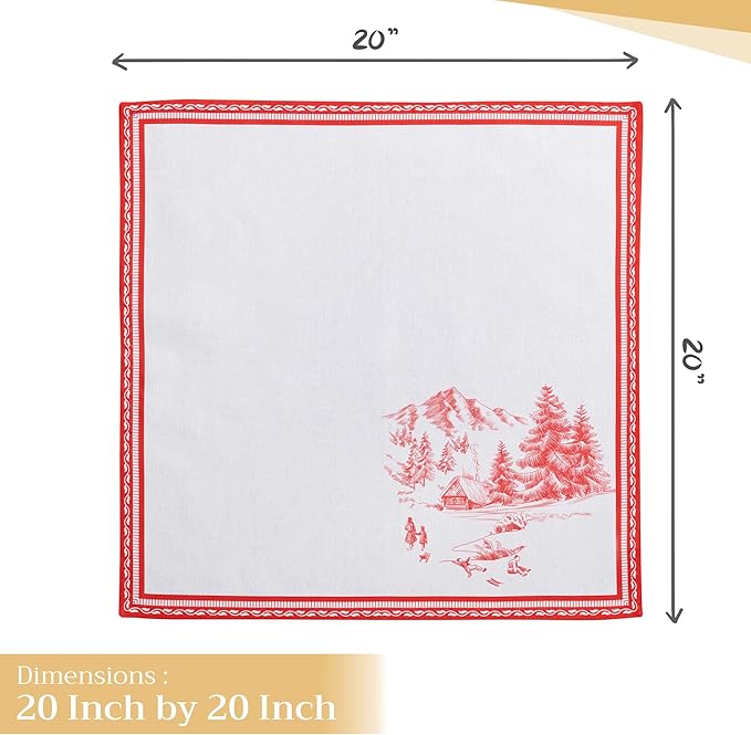 Maison d' Hermine Cloth Napkins Set of 4 100% Cotton Everyday Reusable Square Napkins Cloth Washable, Dinner, Party, Wedding, Restaurant (Winter Jouy, 20" x 20")