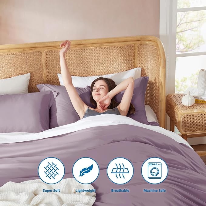 Nestl Dusty Purple Duvet Cover King Size - Soft Double Brushed King Duvet Cover Set, 3 Piece, with Button Closure, 1 Duvet Cover 104x90 inches and 2 Pillow Shams