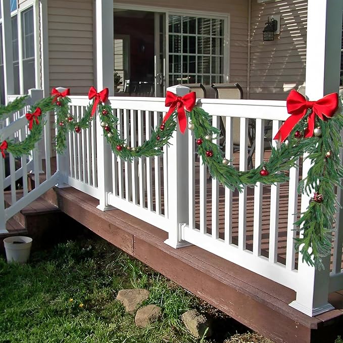 Hananona 4 Pcs 9 Ft Artificial Norfolk Pine Garlands, Realistic Pine Garland, Green Artificial Greenery Garland for Table, Mantle, Wall, Indoor, Outdoor Winter Christmas Decorations (4, 9 FT)