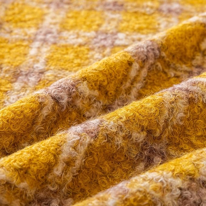 Yellow Plaid Fall Throw Pillow Covers 12x20 Inch Set of 2, Boucle Decorative Pillows Covers,Cozy Fluffy Home Living Room Farmhouse Decor for Sofa Couch Bed