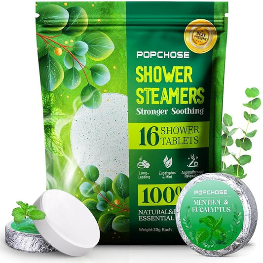 Shower Steamers Aromatherapy POPCHOSE 16 Pack Eucalyptus for Shower, Birthday Christmas Gifts Stocking Stuffers for Adults Her Mom Him, Quick Relief Nasal Congestion, Home SPA & Self Care Relaxation