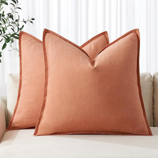 MIULEE Decorative Linen Pillow Covers 20x20 Inch Coral Boho Farmhouse Neutral Couch Throw Pillows for Bed Pack of 2 Accent Modern Pillowcase Summer Sofa Livingroom Home Decor