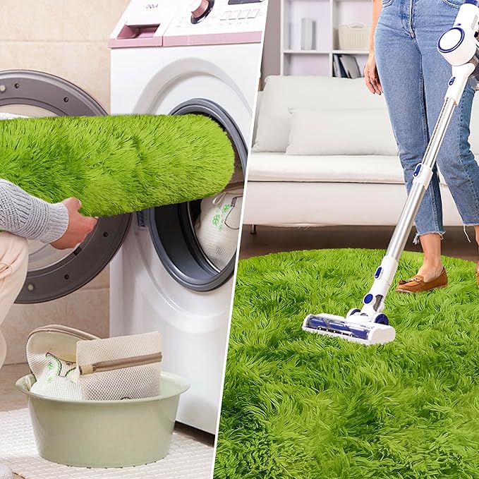 Tie Dye Green Round Rugs Small 3x3 ft Fluffy Circle Rug Furry Carpet Shaggy Circular Fuzzy Plush Area Rug for Girls Bedroom Kids Room Living Room Nursery Cute Room Decor Pet mat Doormat