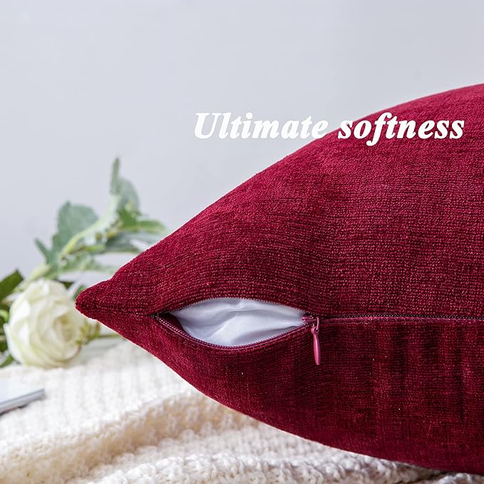 GAWAMAY Lumbar Decorative Throw Pillow Covers 12"x20" Inch Set of 2, Super Soft Chenille Rectangle Pillowcase for Living Room Bedroom Sofa Couch Cushion Pillow Cover Burgundy Red 30x50cm (ONLY COVERS)