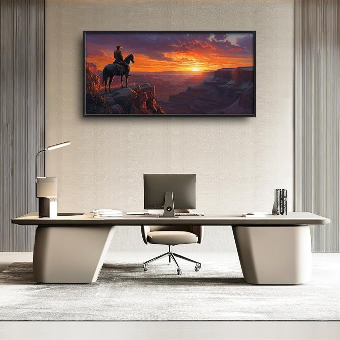 Framed Large Wall Art for Living Room, Western Cowboy Canvas Wall Decor, Large Natural Landscape Picture Framed Painting, Modern Artwork for Bedroom Office 60L'' × 30W''