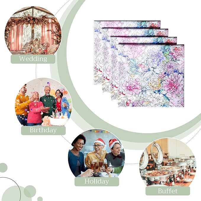 Maison d' Hermine Cloth Napkins Set of 4 100% Cotton Everyday Reusable Square Napkins Cloth Washable, Dinner, Party, Wedding, Restaurant, Spring/Summer (Floral Love, 20" x 20")