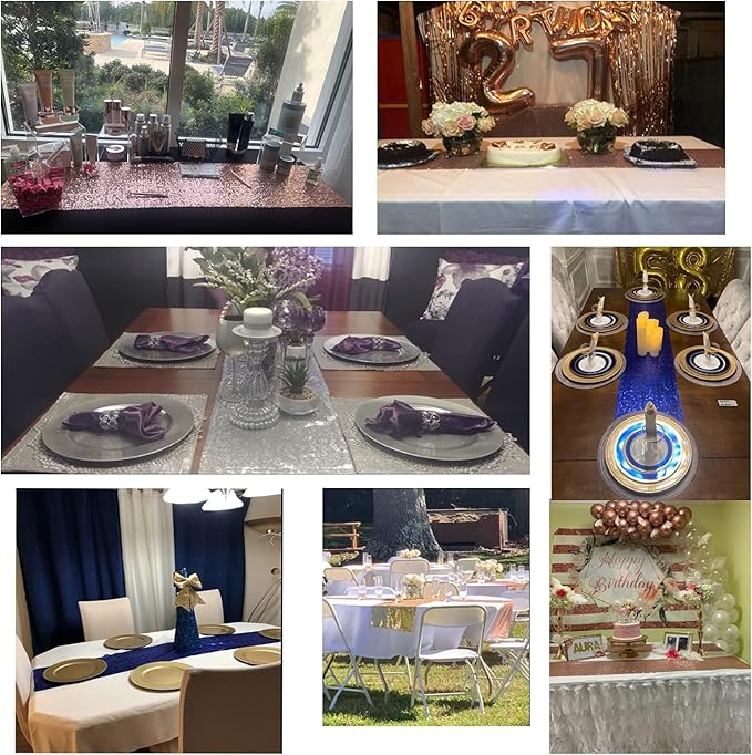 2 Packs 12 x 108 inches Rose Gold Sequin Table Runner, Glitter Rose Gold Table Runner for Wedding Birthday Bachelorette Holiday Party Supplies Decorations Bridal Shower Baby Shower