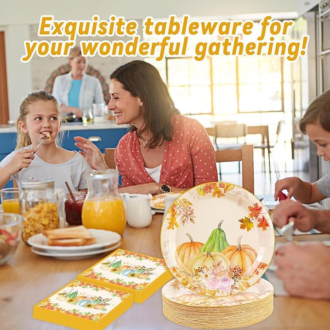 40pcs Fall Pumpkin Paper Plates and Napkins Sets, 9inch Thanksgiving Dinner Plates Party Supplies Disposable Autumn Theme Maple Leaf Sunflower Tableware Fall Thanksgiving Harvest Birthday Decorations