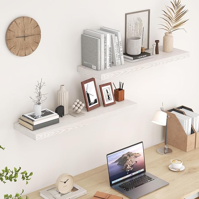 Fun Memories 36x9.3 Floating Shelves for Wall, Wood Floating Shelf 36 Inch Long, Large Deep Wall Shelves for Home Decor & Storage, Rustic Deep Shelf for Living Room, Bedroom, Kitchen, Brich Color