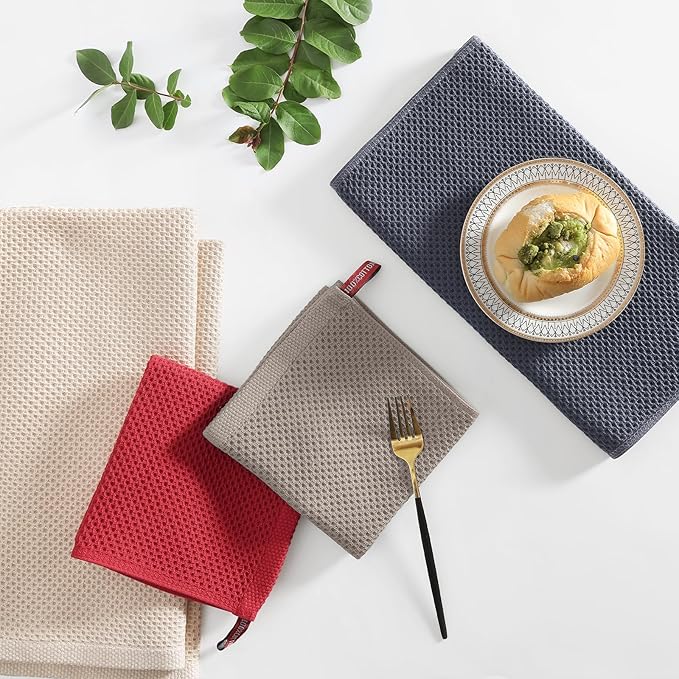 Homaxy 100% Cotton Kitchen Towels and Dishcloths Set, 12 x 12 Inches and 13 x 28 Inches, Set of 12 Bulk Kitchen Towels Set, Ultra Soft Absorbent Dish Cloths for Washing Dishes, Mixed Color