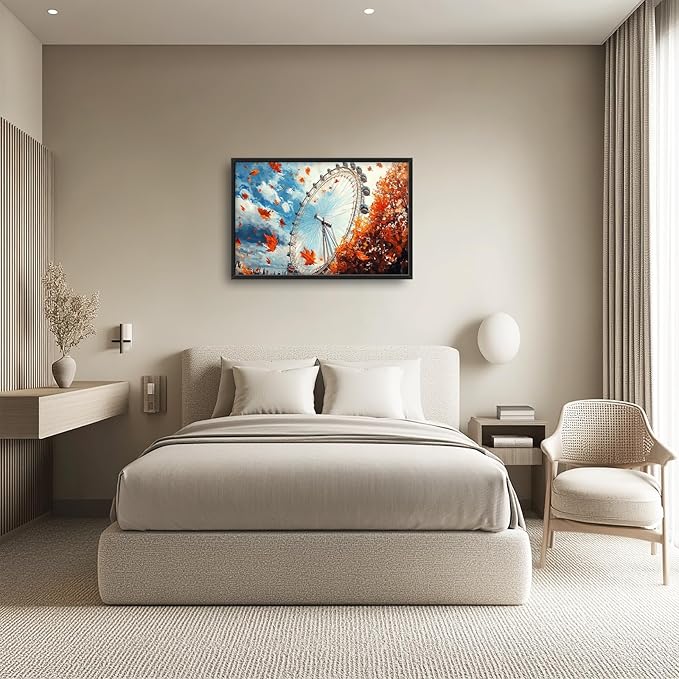 Olivine Large Wall Art, London Eye Pictures Wall Decor, Autumn London Canvas Prints Painting, Framed Artwork for Bathroom Bedroom Living Room Office Home Decoration 36"x24"