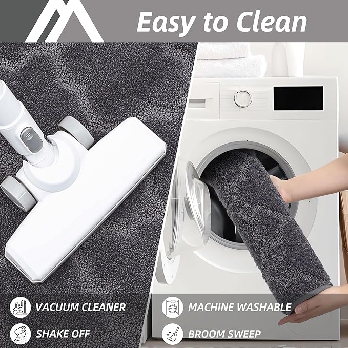 COSY HOMEER Soft Kitchen Rugs [2 PCS] for in Front of Sink Super Absorbent Kitchen Floor Mats and Mats 20x30 Inch/20X48 Non-Skid Kitchen Mat Standing Mat Washable,Polyester,Dark Grey