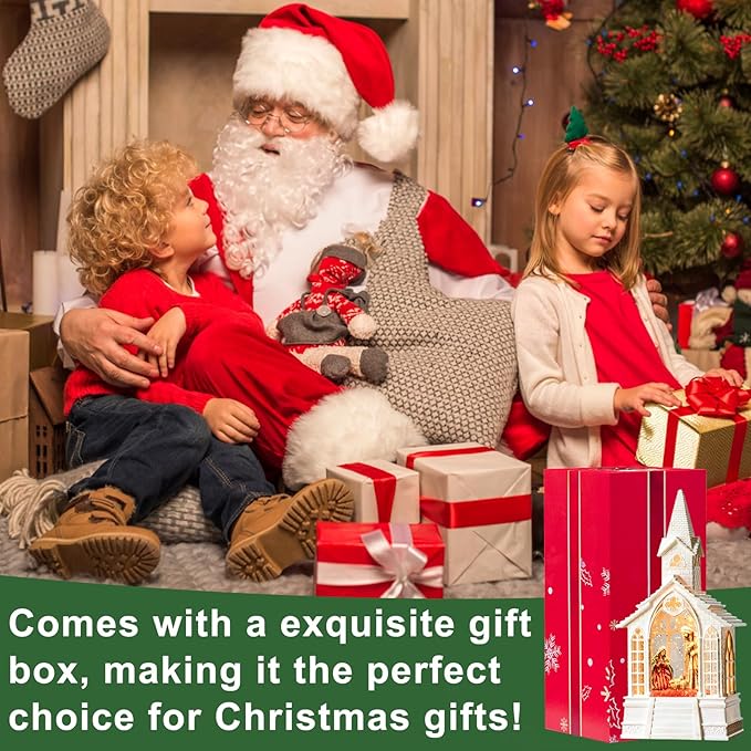 Christmas Snow Globes Church Nativity Water Lantern,Silent Night Music, Holiday Decorations Gifts for Family Children or Friends