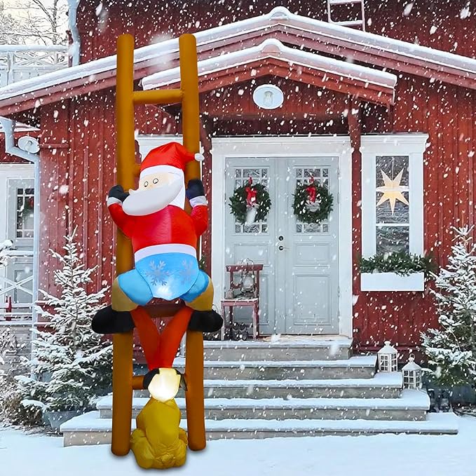 DR.DUDU 8 FT Christmas Inflatable Outdoor Decoration, Blow Up Santa Claus on Ladder with Puppy Dog with LED Lights for Yard Lawn Window Tree Xmas Holiday Inflatables Decorations
