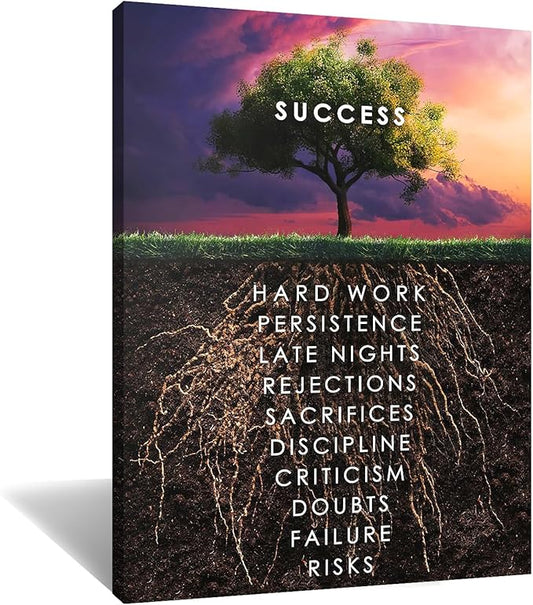 Wall Art Success Tree Hd Printed Pictures Canvas Inspirational Motivation Entrepreneur Quotes Artwork Posters Home Painting Frame For Living Room Gym Decor Ready to Hang [24''W x 18''H]