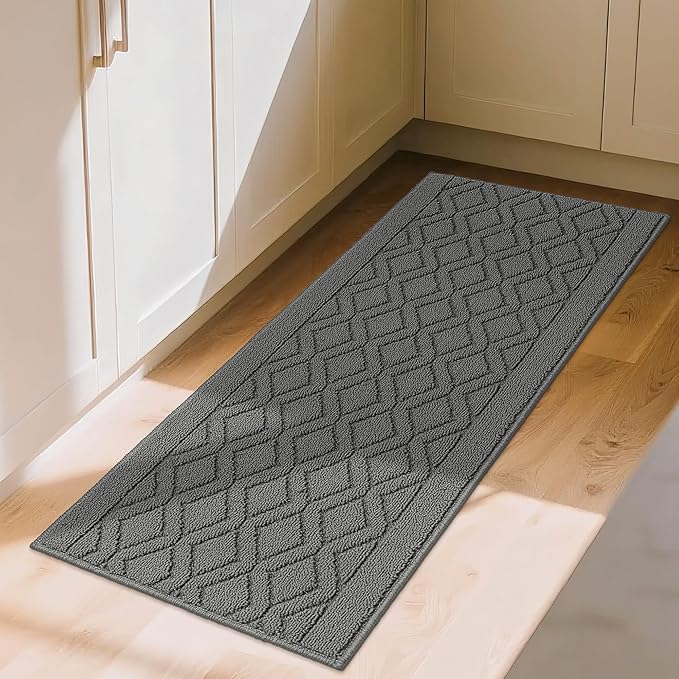 COSY HOMEER-Kitchen-Rugs-and-Mats 20"x48" Non Slip Kitchen Mats for Floor Absorbent Washable Kitchen Runner Standing Floor Mat for Sink Mat,Entry,Laundry,Polypropylene,Grey