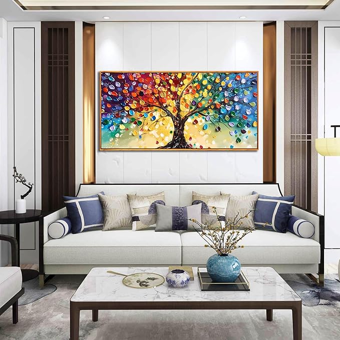 ZHAOSHOP Tree Wall Pictures for Living Room - Colorful Canvas Wall Art for Office - Wooden Framed Ready to Hang Size 24" x 48"