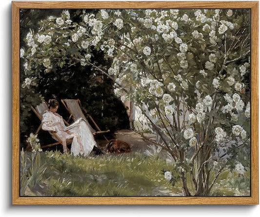 KBKBART Framed Vintage Canvas Wall Art, Retro French Country Garden Women Flower Classical Painting Bedroom Art Print, Rustic Vintage Wall Decor Ready To Hang for Bathroom, Living Room, Office,