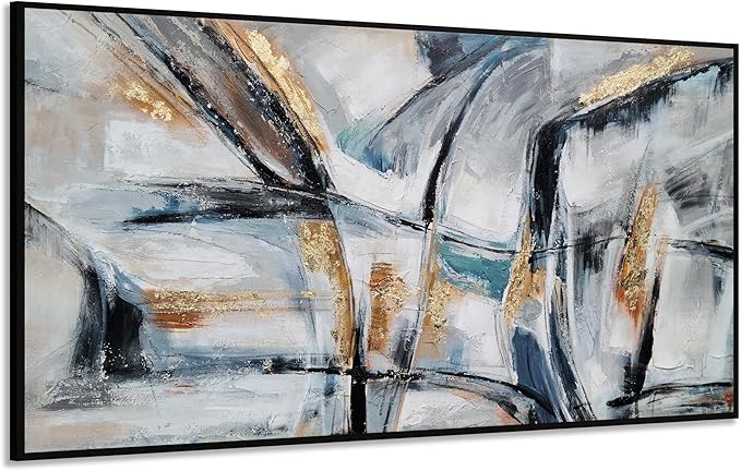 Yihui Arts Hand Painted Framed Abstract Canvas Wall Painting with Gold Foil