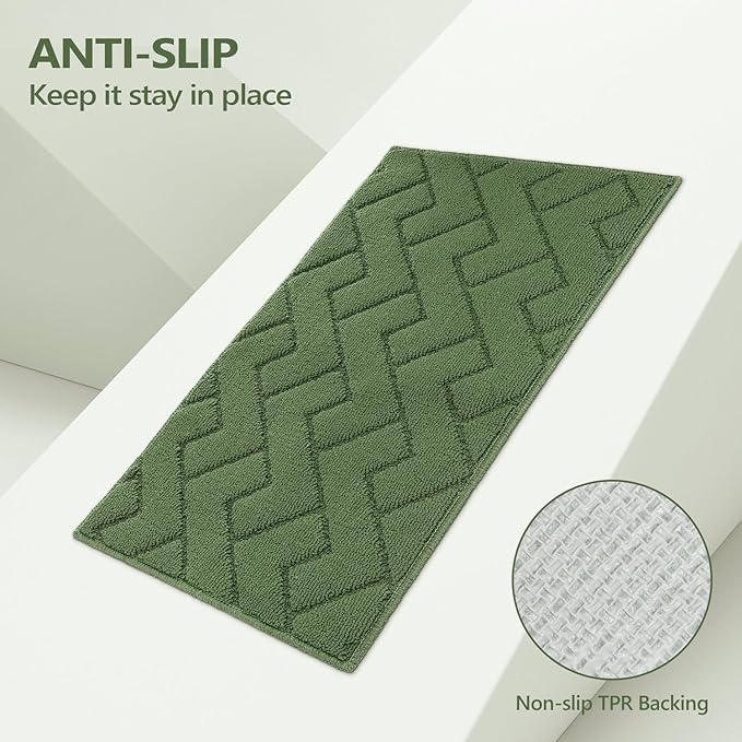 hicorfe Kitchen Rugs and Mats Sets,2 Pieces Super Absorbent Polypropylene Non-Slip Rug,Soft Comfort Floor Mat,Washable for Kitchen,Hallway,Office,Sink,Laundry(20" x 31.5" Plus 20" x 48",Green)