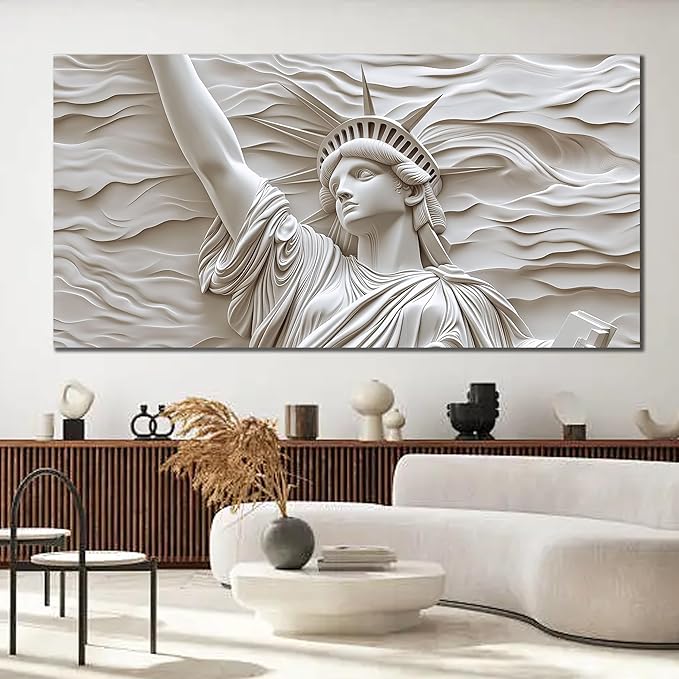 Trogonup White Statue of Liberty Canvas Wall Art for Living Room Large Modern Canvas Prints Abstract Artwork for Bedroom Home Office Women 29"x58"