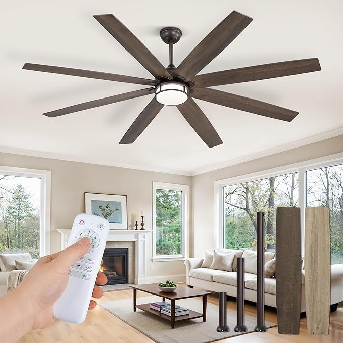 72 Inch Ceiling Fans with Lights, Large Farmhouse Ceiling Fans with Remote, Oil Bronze Ceiling Fan Fixtures with Bright LED Light for Living Room, Bedroom, Kitchen