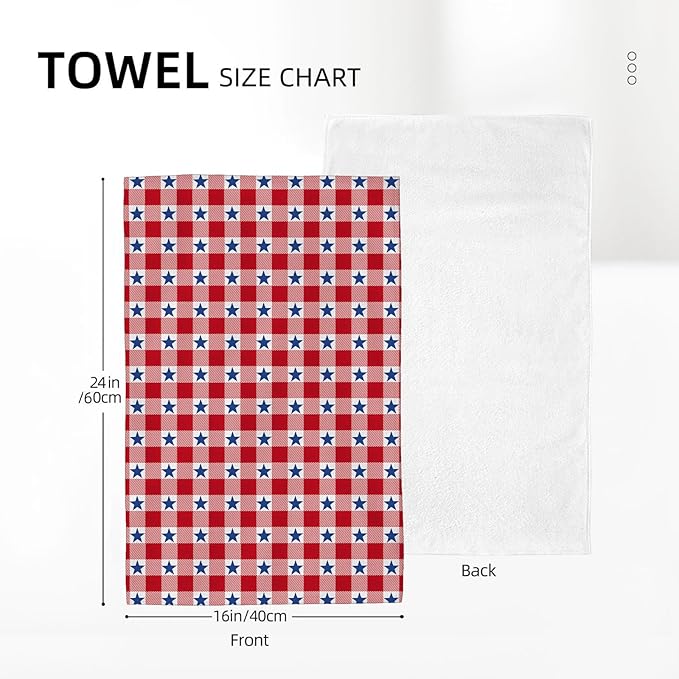 4th of July Kitchen Towels 16x24 Inch Red Buffalo Plaid Blue Patriotic Stars Decor Dish Towels Independence Day Decoration Hand Towels Absorbent Dish Cloths for Home Kitchen Dining Set of 2