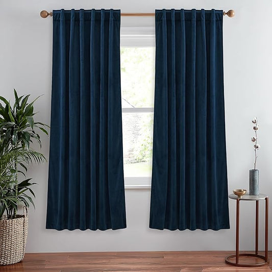 StangH Navy Blue Blackout Velvet Curtains Thick Heavy Bedroom Curtains 72 inches Long 2 Panels, Elegant Decor Thermal Insulated Energy Efficient Drapes for Living Room, W52 x L72