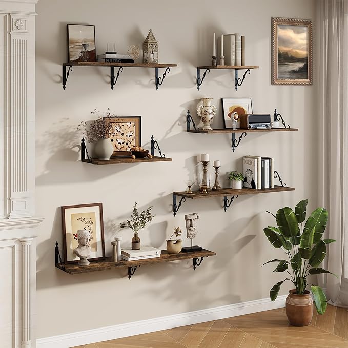 RICHFOCUS 12 Inch Deep Floating Shelves for Wall, 39" W x 12" D Wood Wall Shelves Set of 2, Wide Floating Shelves for Living Room, Bedroom, Kitchen, Bathroom and Decor Storage, Rustic Brown