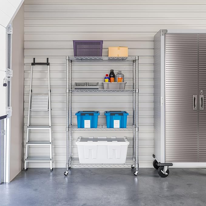 Seville Classics Solid Steel Wire Shelving Storage Unit Adjustable Shelves Organizer Rack, for Home, Kitchen, Office, Garage, Bedroom, Closet, Steel, 4-Tier, 36" W x 14" D