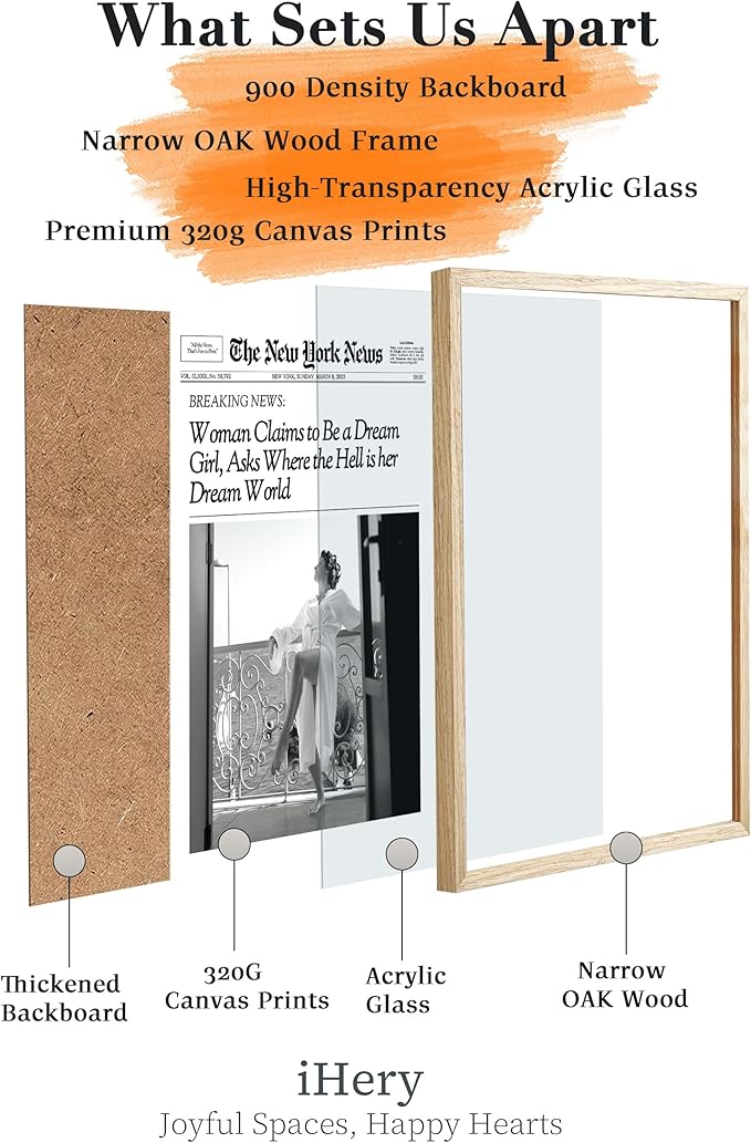 iHery Natural OAK Wood Newspaper Trendy Framed Wall Art, Large 16x20 in Vintage Headline Canvas Wall Art, Beige Retro Bedroom Decor, Woman Claims to Be a Dream Girl, Living Room Apartment Set of 1
